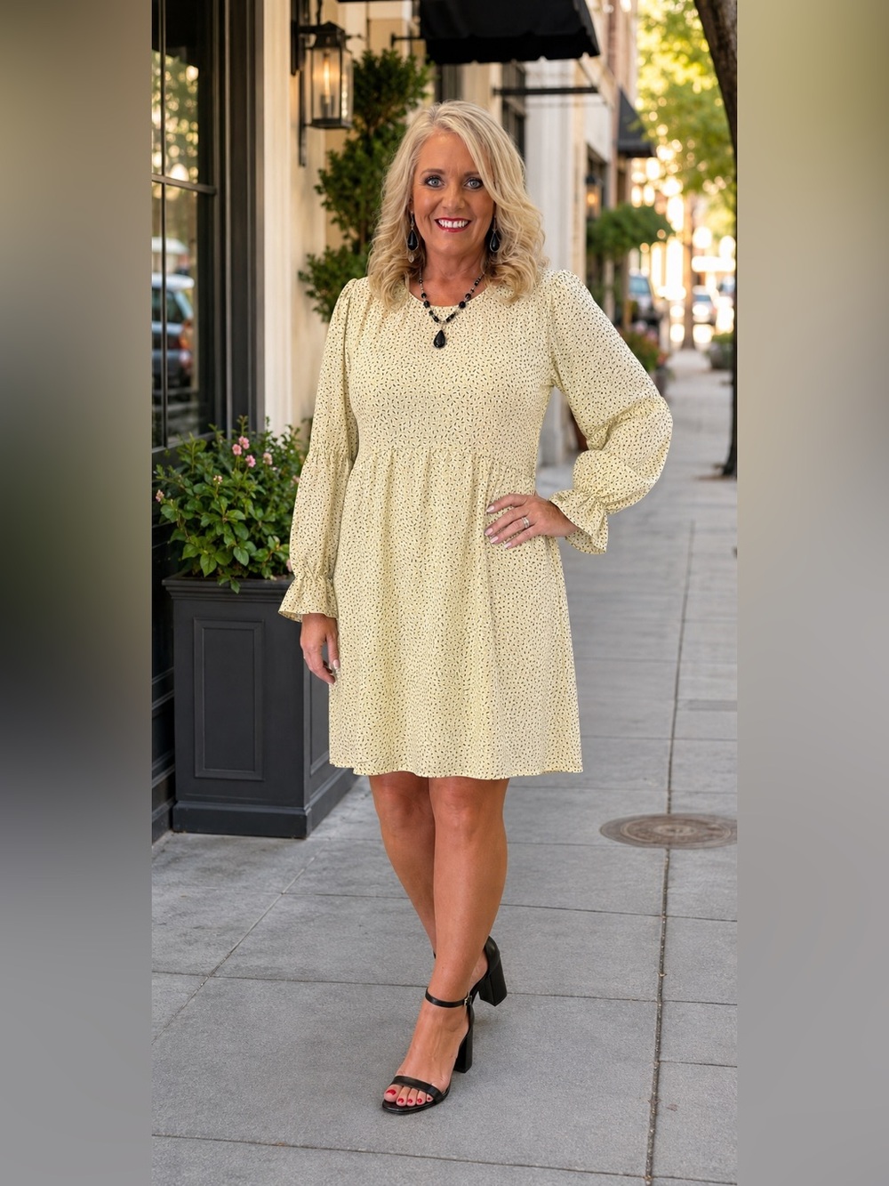 Who What Wear Yellow Long-Sleeve Babydoll Dress